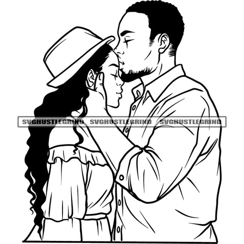 Melanin Romantic Couple Standing Kiss Each Other Black And White Design Element Happy Life Couple Goals Vector BW Afro Man Woman Hair Style SVG JPG PNG Vector Clipart Cricut Cutting Files