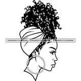 Melanin Woman Bir Afro Hair Style Vector Side Face Black And White Design Element Wearing Ear Ring BW Cute Face SVG JPG PNG Vector Clipart Cricut Cutting Files