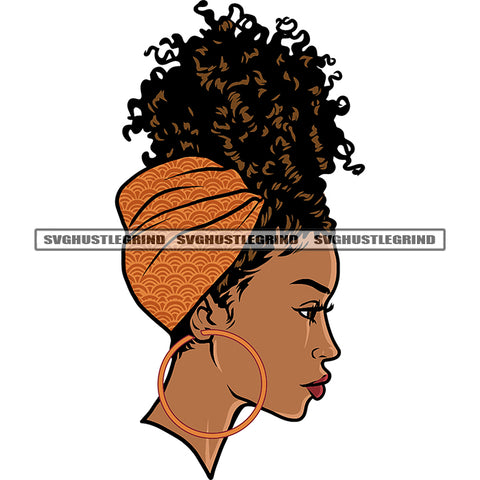 Melanin Woman Bir Afro Hair Style White Background Vector Side Face Design Element Wearing Ear Ring Cute Face SVG JPG PNG Vector Clipart Cricut Cutting Files