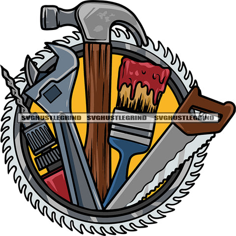 Repairs And Maintenance Tools Color White Background Repair Sketch For Home Hammer Wrench Screwdriver Design Element BW Logo Handy Man Brush SVG JPG PNG Vector Clipart Cricut Cutting Files