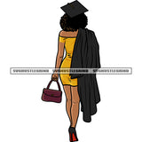 Graduation Woman Hand Holding Bag Goals Achievement Cap Diploma School Goals Red Bottom Heels Afro Hairstyle White Background Design Element SVG JPG PNG Vector Clipart Cricut Cutting Files