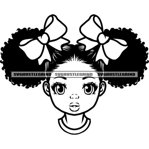 Baby Afro Girl Face Design Element Afro Hair Style Black And White Melanin Woman Smile BW Face Happy Life Cute Looking Vector SVG JPG PNG Vector Clipart Cricut Cutting Files