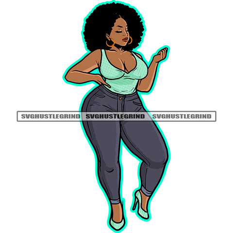 Beautiful Melanin Woman Standing Curly Afro Hair Design Element Vector Melanin Girl Standing Plus Size Woman White Background SVG JPG PNG Vector Clipart Cricut Cutting Files