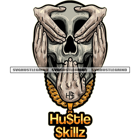 No Evil Hear No Evil Speak No Evil Skull Hands Savage Skull Skeleton Color Head And Hand Design Element White Background Wearing Chain Hand Holding Skull Skeleton Head SVG JPG PNG Vector Clipart Cricut Cutting Files
