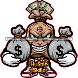 Gangster The Cash Of Money Bag Character Holding Double Money Bag Smile Face Vector Money Bag Standing Design Element White Background SVG JPG PNG Vector Clipart Cricut Cutting Files