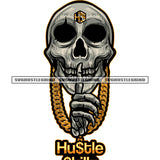 Skull Skeleton Head Shut Up Hand Sign Design Element Color Head No Eye Vector Wearing Gold Chain White Background Color Head Gangster SVG JPG PNG Vector Clipart Cricut Cutting Files