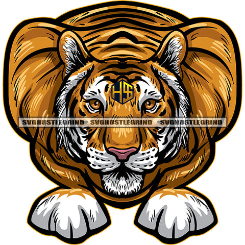 Royal Bangel Tiger Head Design Element Angry Face Vector Tiger Sitting On Floor White Background Leopard Gecko Color Art Work SVG JPG PNG Vector Clipart Cricut Cutting Files