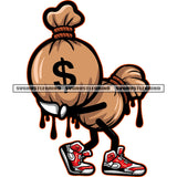 Cartoon Money Bag Character To Carry Money Bag Vector Color Dripping Design Element White Background Cash Money Bank Note Full Money Bag SVG JPG PNG Vector Clipart Cricut Cutting Files