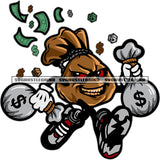 Funny Money Bag Character Holding Money Bag Color Dripping Vector White Background Angry Face Red Eye Money Bag Character SVG JPG PNG Vector Clipart Cricut Cutting Files