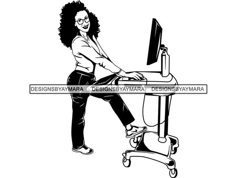 Afro Nurse Woman Expertise Doctor Uniform Confidence Happiness Medical Occupation Clinic Healthcare And Medicine .SVG .EPS .PNG Vector Clipart Digital Cricut Circuit Cut Cutting