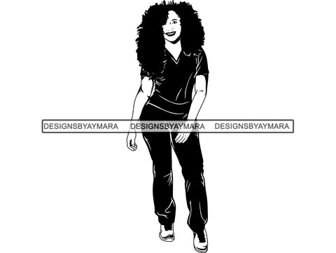 Afro Nurse Woman Expertise Doctor Uniform Confidence Happiness Medical Occupation Clinic Healthcare And Medicine .SVG .EPS .PNG Vector Clipart Digital Cricut Circuit Cut Cutting