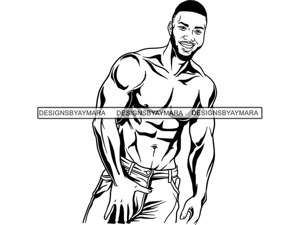 Physique Model Guy Male Hunk Muscle Body Tattoo Tattooed Ink Black African Afro Curly Topless Man .SVG .EPS .PNG Vector Space Clipart Digital Download Circuit Cut Cutting