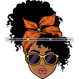 Afro Woman Christmas Turban Head Wrap Scarf Headscarf Nubian Queen Melanin Popping Hairstyle Wearing Sunglasses White Background SVG JPG PNG Vector Clipart Cricut Cutting Files