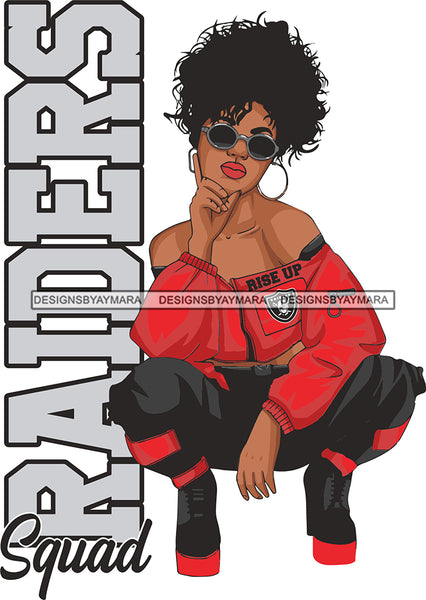 Afro Woman Raiders Football Team Squatting Position Black Woman Nubian Queen Melanin Popping  SVG Cutting Files For Silhouette Cricut and More