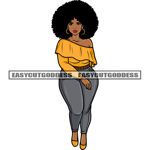 Sexy African American Woman Walking Sexy Pose Afro Woman Puffy Hairstyle Smile Face Design Element White Background SVG JPG PNG Vector Clipart Cricut Silhouette Cut Cutting