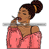 African American Woman Hand Holding Marijuana Roll Wearing Hoop Earing Vector Locus Hairstyle Afro Sexy Woman White Background SVG JPG PNG Vector Clipart Cricut Silhouette Cut Cutting