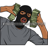 African American Man Hand Holding Money Note Vector Attitude Man Wearing Ski Mask White Background SVG JPG PNG Vector Clipart Cricut Silhouette Cut Cutting