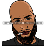 Bald Head African American Man Smoking Marijuana Head Design Element Attitude Man Beard Style White Background SVG JPG PNG Vector Clipart Cricut Silhouette Cut Cutting