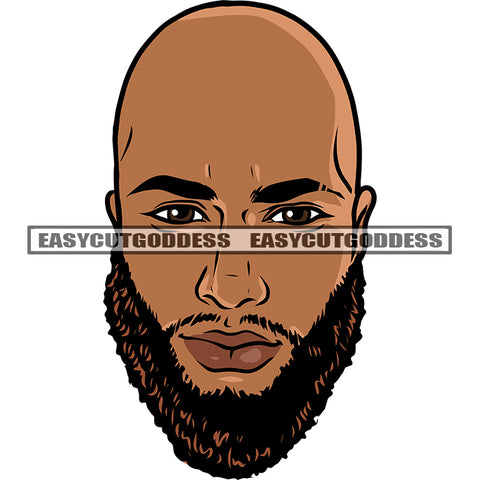 Bald Head African American Man Head Design Element Attitude Man Beard Style White Background SVG JPG PNG Vector Clipart Cricut Silhouette Cut Cutting