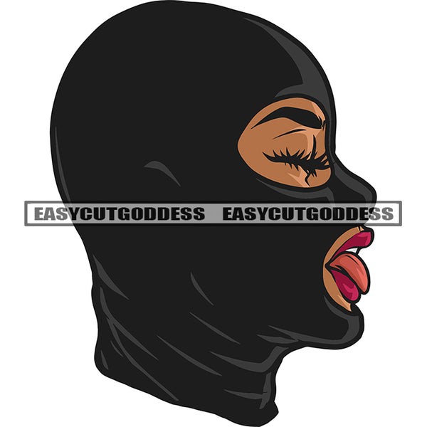 Sexy Woman Wearing Ski Mask Close Eyes African American Gangster Woman Head Design Element White Background SVG JPG PNG Vector Clipart Cricut Silhouette Cut Cutting