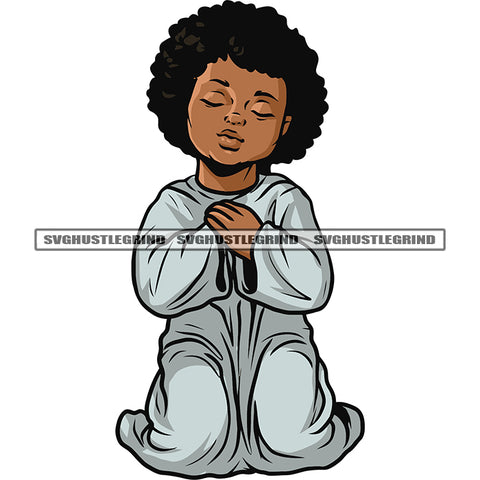Hard Praying African American Boy Sitting Pose Vector Curly Short Hairstyle Design Element Happy Moment Smile Face Close Eyes SVG JPG PNG Vector Clipart Cricut Silhouette Cut Cutting