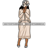African American Woman Hard Praying Hand Wearing White Color Hat And Dress Curly Hairstyle Design Element SVG JPG PNG Vector Clipart Cricut Silhouette Cut Cutting