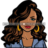 Cute African American Afro Girls Wearing Hoop Earing Curly Long Hairstyle Cute And Smile Face Design Element Smile Face White Background SVG JPG PNG Vector Clipart Cricut Silhouette Cut Cutting