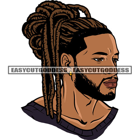 Gangster African American Man Attitude Face Locus Long Hairstyle Design Element Afro Man Beard Stylish Face White Background SVG JPG PNG Vector Clipart Cricut Silhouette Cut Cutting