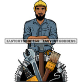 African American Handyman Wearing Hamlet And Color Brush Hammer Cutting Cuter Design Element White Background SVG JPG PNG Vector Clipart Cricut Silhouette Cut Cutting