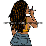 African American Woman Smoking Marijuana Vector Design Element Afro Woman Back Side Locus Hairstyle White Background SVG JPG PNG Vector Clipart Cricut Silhouette Cut Cutting