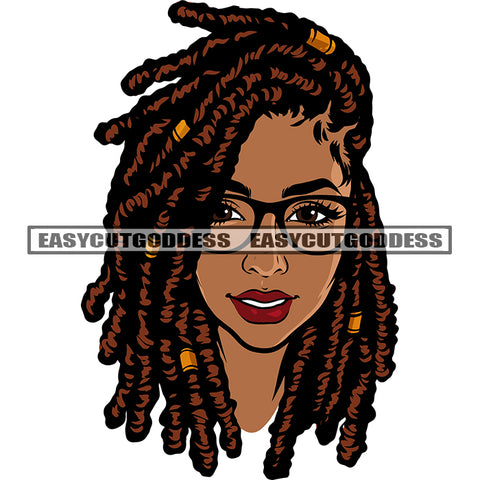 Smile Face African American Girls Locus Hair Style Design Element Lot Of Clips On Head Wearing Sunglass Vector Design Element White Background SVG JPG PNG Vector Clipart Cricut Silhouette Cut Cutting
