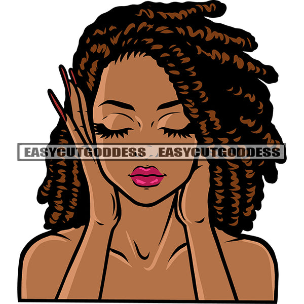 African American Girls Omg Hand Sigh Design Element Close Eyes Locus Hairstyle Long Nail White Background SVG JPG PNG Vector Clipart Cricut Silhouette Cut Cutting