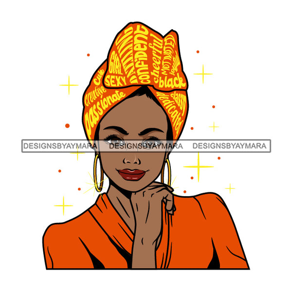 Black Woman Orange And Yellow Headwrap With Words SVG JPG PNG Vector Clipart Cricut Silhouette Cut Cutting