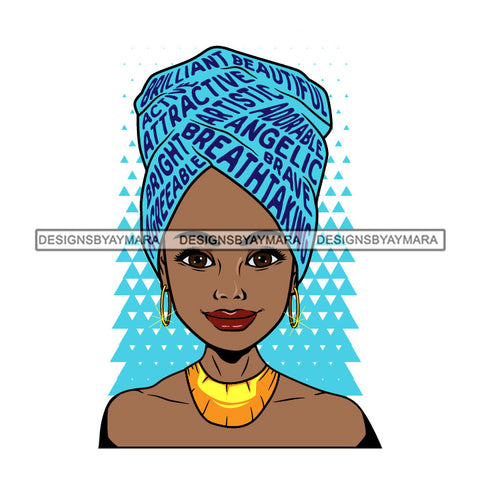 Black Woman In Blue Headwrap With Words Attractive SVG JPG PNG Vector Clipart Cricut Silhouette Cut Cutting