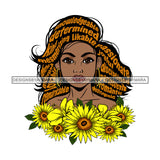 Black Woman  With Words In Hair Determined Yellow Flowers SVG JPG PNG Vector Clipart Cricut Silhouette Cut Cutting