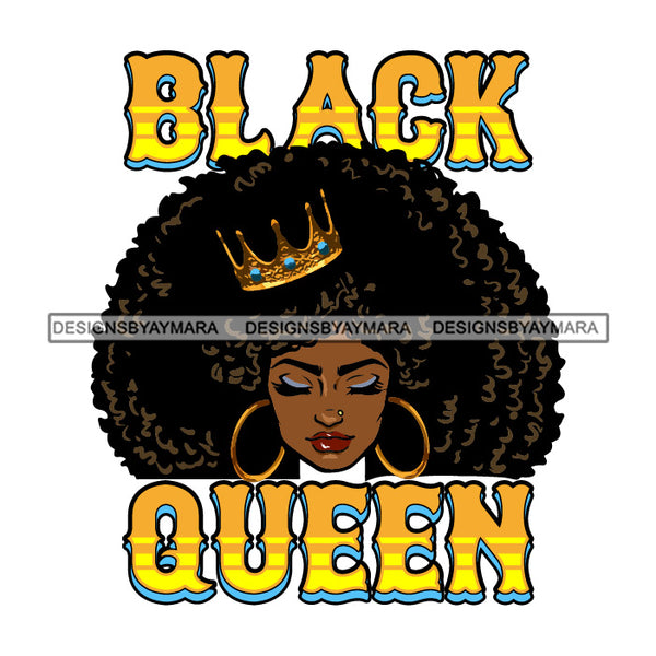 Black Queen Golden Wearing Crown Big Afro SVG JPG PNG Vector Clipart Cricut Silhouette Cut Cutting