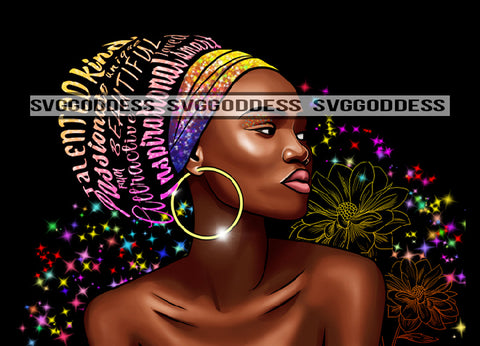 Afro Woman Wearing Turban Quotes Passionate Talented Black Girl Magic Unique Designs JPG PNG