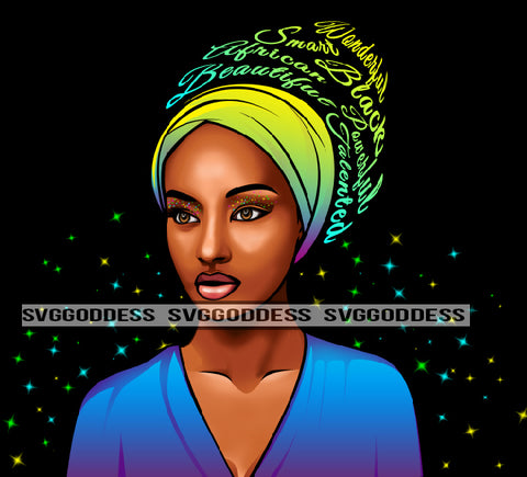 Afro Woman Wearing Turban Quotes Passionate Talented Black Girl Magic Unique Designs JPG PNG