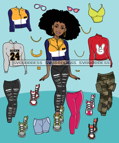 Bundle Afro Lola Woman Kit Be Creative Templates Kits Create Designs Fun Project Hipster Girl Fashion Cool Outfits Boss Lady Black Woman Nubian Melanin Popping SVG Cutting Files For Silhouette Cricut and More