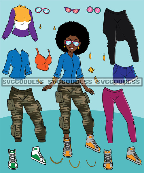 Bundle Afro Lola Woman Kit Be Creative Templates Kits Create Designs Fun Project Hipster Girl Fashion Cool Outfits Boss Lady Black Woman Nubian Melanin Popping SVG Cutting Files For Silhouette Cricut and More