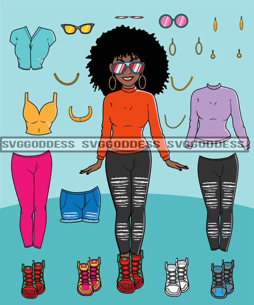 Bundle Afro Lola Woman Kit Be Creative Templates Kits Create Designs Fun Project Hipster Girl Fashion Cool Outfits Boss Lady Black Woman Nubian Melanin Popping SVG Cutting Files For Silhouette Cricut and More