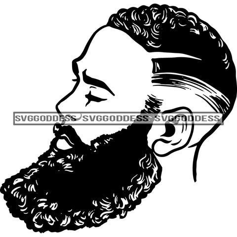 Black Man With Long Beard In BW SVG JPG PNG Vector Clipart Cricut Silhouette Cut Cutting