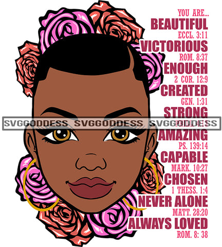 Black Woman With Bible Verses Pink Flowers Created   SVG JPG PNG Vector Clipart Cricut Silhouette Cut Cutting
