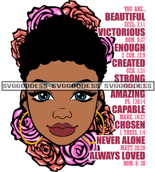 Black Woman With Bible Verses Flowers Strong With Afro SVG JPG PNG Vector Clipart Cricut Silhouette Cut Cutting