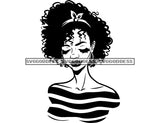 Black Woman In BW Striped Dress  SVG JPG PNG Vector Clipart Cricut Silhouette Cut Cutting