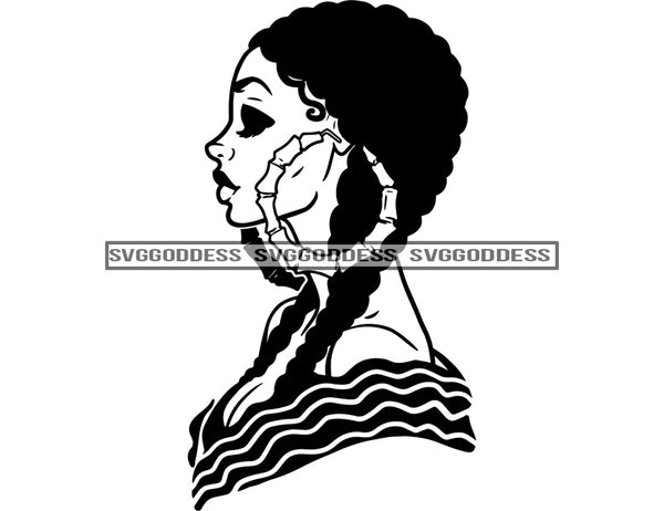 Silhouette Of Black Woman In BW Long Braids  SVG JPG PNG Vector Clipart Cricut Silhouette Cut Cutting