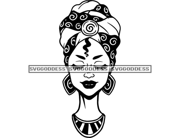 Goddess Black Woman In BW Headwrap Queen  SVG JPG PNG Vector Clipart Cricut Silhouette Cut Cutting