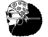 Black Woman In BW Headwrap Bandana Big Afro Queen  SVG JPG PNG Vector Clipart Cricut Silhouette Cut Cutting