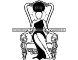 No Face Black Queen Sitting On Throne In BW Big Afro Crowned  SVG JPG PNG Vector Clipart Cricut Silhouette Cut Cutting