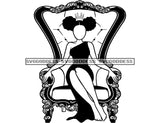 No Face Black Queen Sitting On Throne In BW  Crowned Afro Puffs Hair  SVG JPG PNG Vector Clipart Cricut Silhouette Cut Cutting